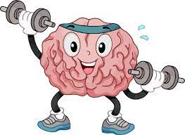 A cartoon of a brain holding two dumbbells.